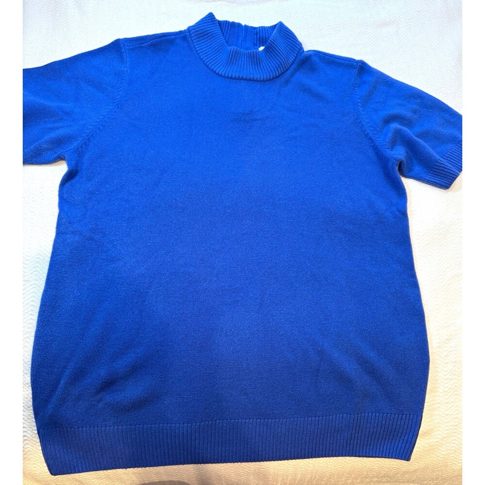 Appleseed's Knit Pullover Sweater Blue 1/4 Zip Mock Neck Rib-Knit Cotton L